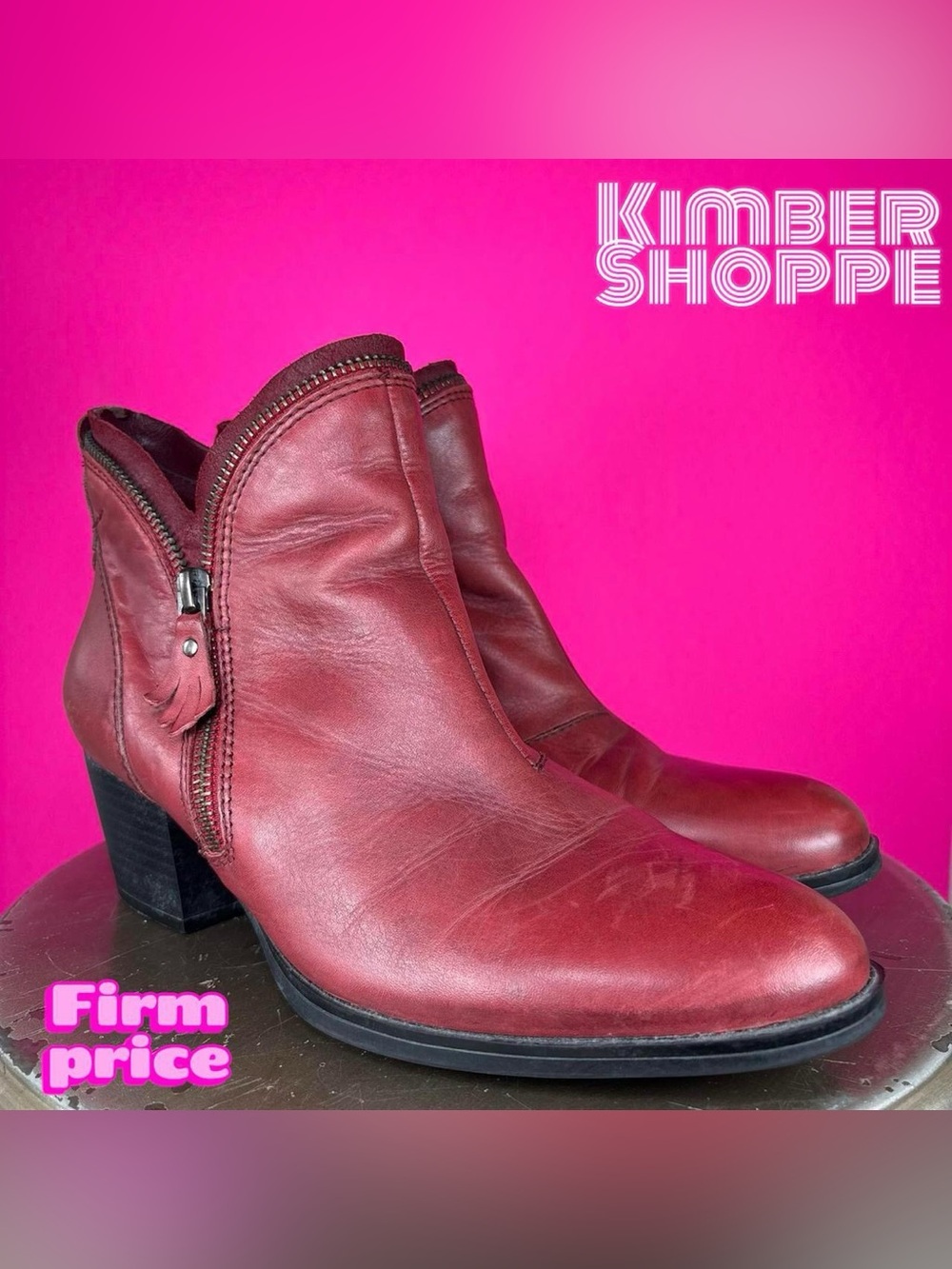 Earth Hawthorne Red Leather Zipper Trim Heeled Ankle Boot US 7.5 UK 6.5 EU 38